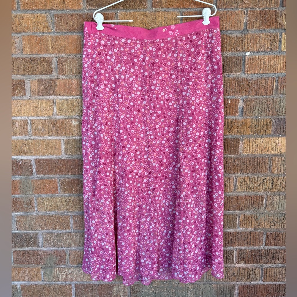 Vintage Christopher & Banks Ditsy Floral Midi Skirt Pink Romantic Sz 14W
